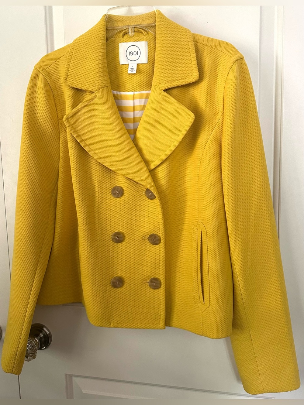 1901 Nordstrom Yellow Double Breasted Knit Jacket Womens Large L